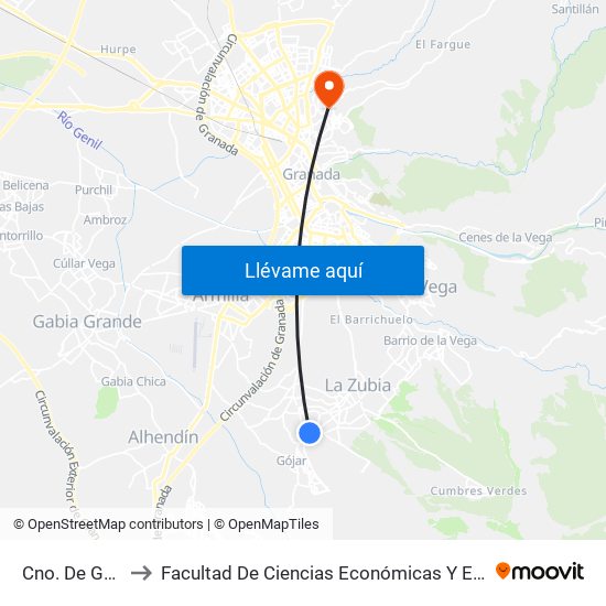 Cno. De Gójar 3 to Facultad De Ciencias Económicas Y Empresariales map