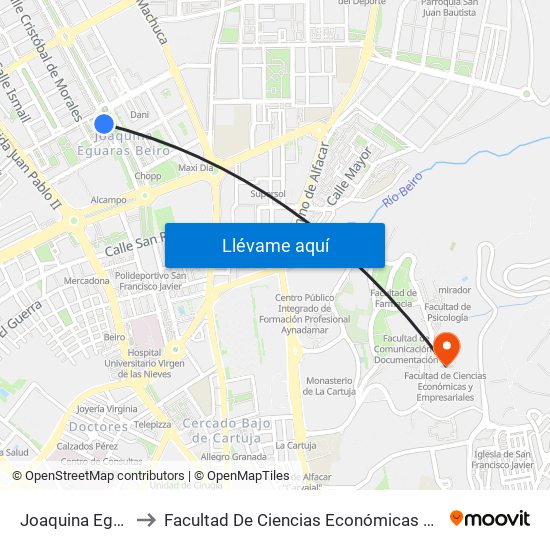 Joaquina Eguaras 1 to Facultad De Ciencias Económicas Y Empresariales map