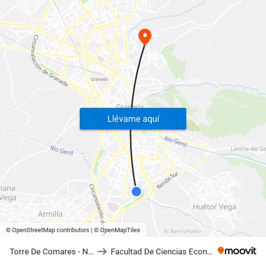 Torre De Comares - Nuevo Los Cármenes to Facultad De Ciencias Económicas Y Empresariales map