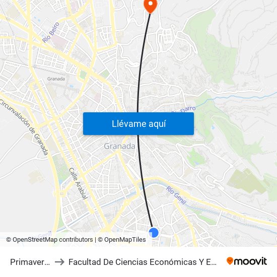 Primavera 27 to Facultad De Ciencias Económicas Y Empresariales map