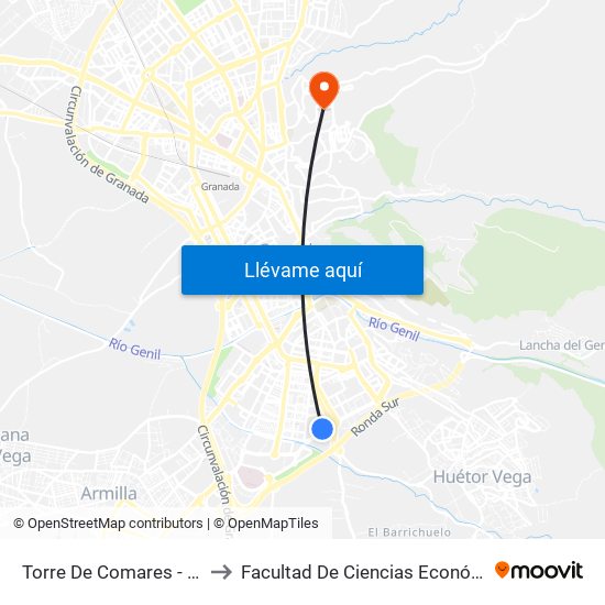 Torre De Comares - Palacio Deportes to Facultad De Ciencias Económicas Y Empresariales map