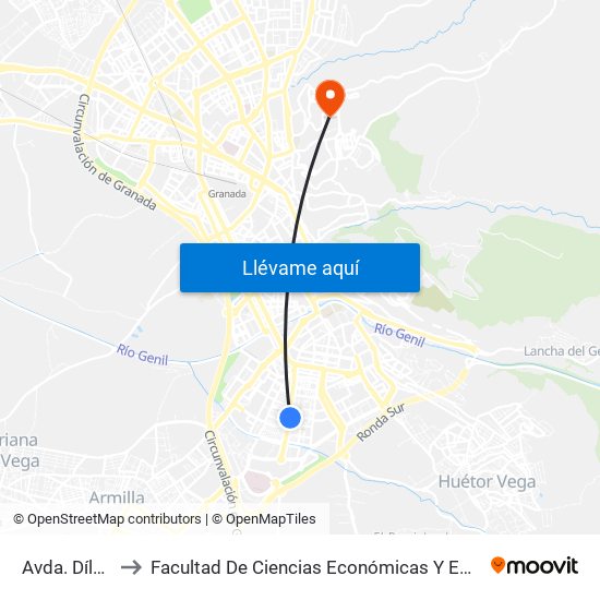 Avda. Dílar 89 to Facultad De Ciencias Económicas Y Empresariales map