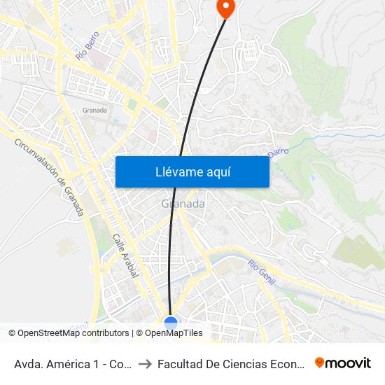 Avda. América 1 - Colegio Caja Granada to Facultad De Ciencias Económicas Y Empresariales map