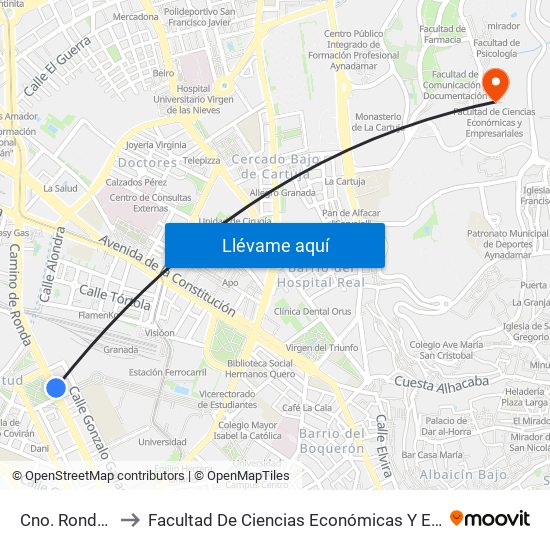 Cno. Ronda 184 to Facultad De Ciencias Económicas Y Empresariales map