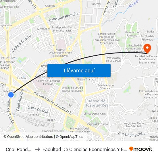 Cno. Ronda 210 to Facultad De Ciencias Económicas Y Empresariales map