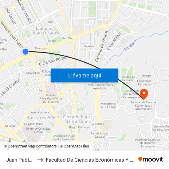 Juan Pablo II  23 to Facultad De Ciencias Económicas Y Empresariales map