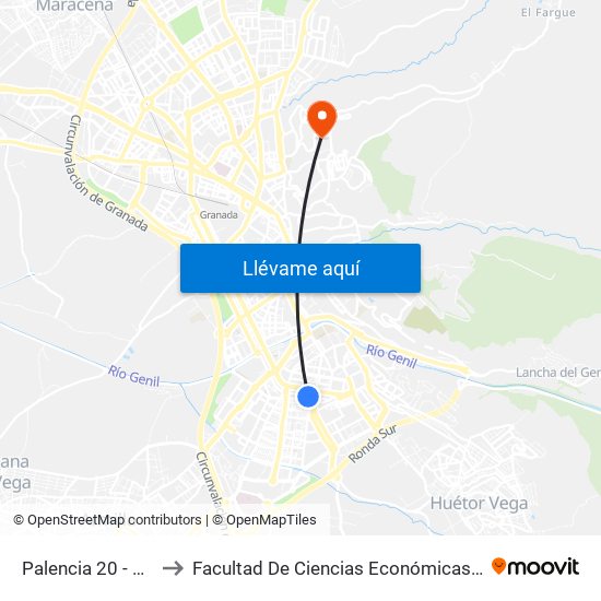 Palencia 20 - Merca 80 to Facultad De Ciencias Económicas Y Empresariales map