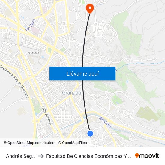 Andrés Segovia 1 to Facultad De Ciencias Económicas Y Empresariales map