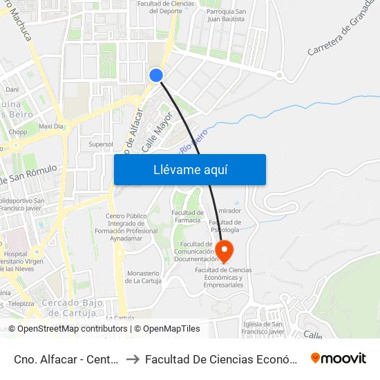 Cno. Alfacar - Centro Valoración 2 to Facultad De Ciencias Económicas Y Empresariales map