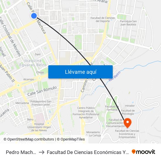 Pedro Machuca 23 to Facultad De Ciencias Económicas Y Empresariales map