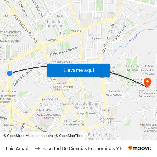 Luis Amador 22 to Facultad De Ciencias Económicas Y Empresariales map