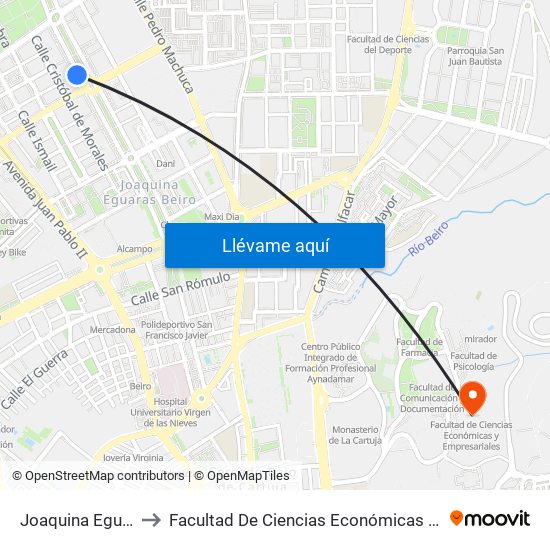 Joaquina Eguaras 21 to Facultad De Ciencias Económicas Y Empresariales map