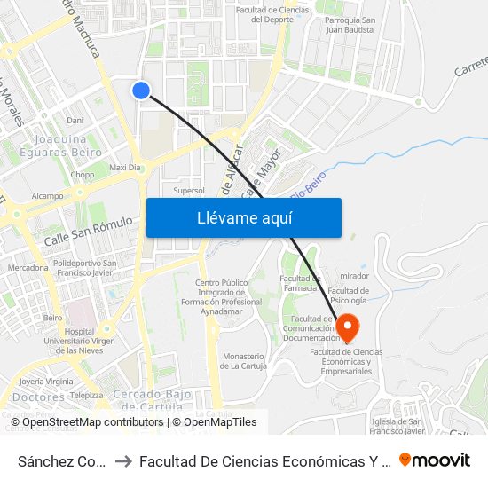 Sánchez Cotán 10 to Facultad De Ciencias Económicas Y Empresariales map