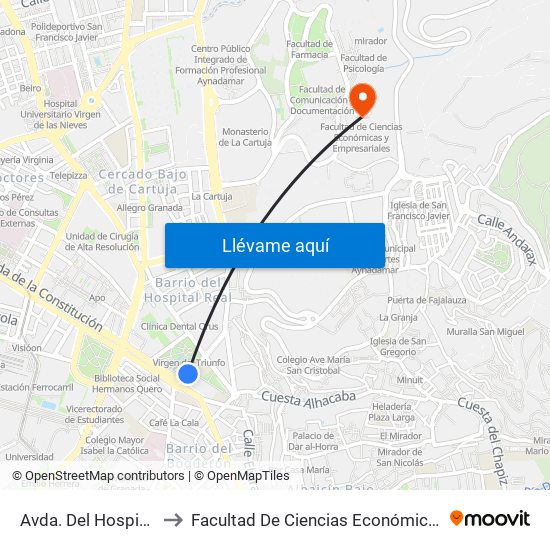 Avda. Del Hospicio - Triunfo to Facultad De Ciencias Económicas Y Empresariales map