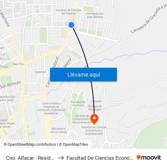 Cno. Alfacar - Residencia Estudiantes to Facultad De Ciencias Económicas Y Empresariales map