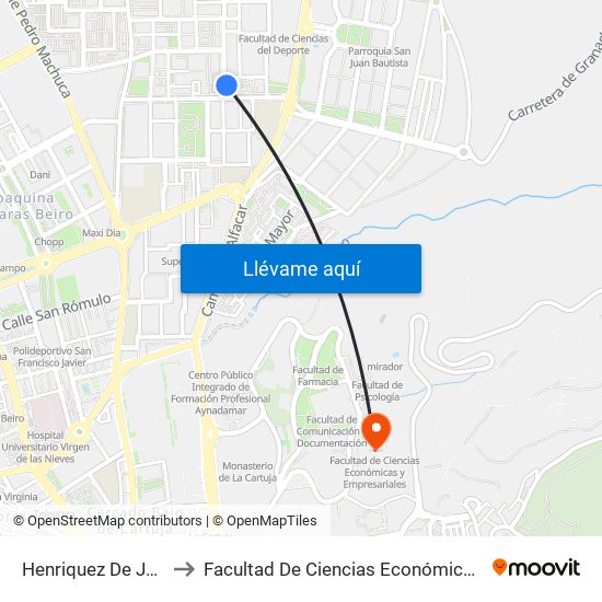 Henriquez De Jorquera 10 to Facultad De Ciencias Económicas Y Empresariales map