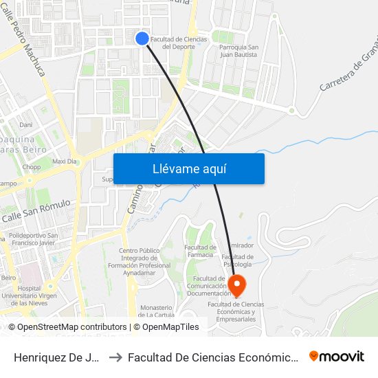 Henriquez De Jorquera 18 to Facultad De Ciencias Económicas Y Empresariales map