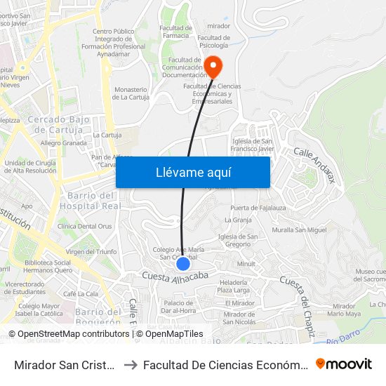 Mirador San Cristóbal - Albaicín to Facultad De Ciencias Económicas Y Empresariales map