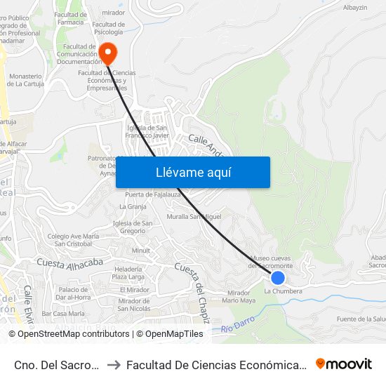 Cno. Del Sacromonte 89 to Facultad De Ciencias Económicas Y Empresariales map