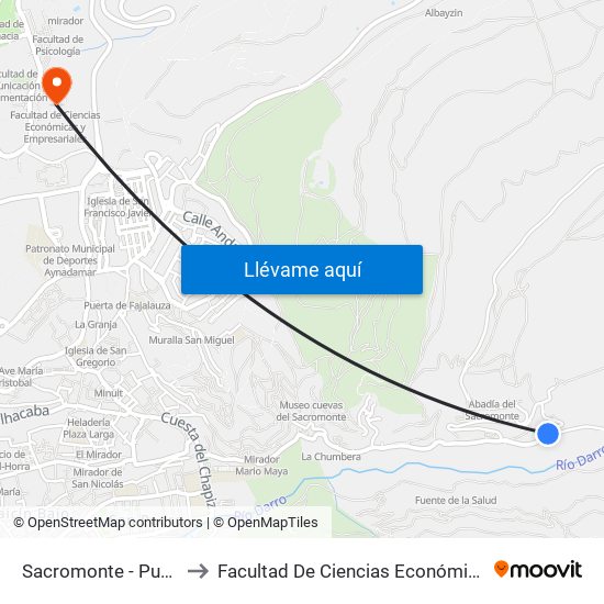 Sacromonte - Puente Mariano to Facultad De Ciencias Económicas Y Empresariales map