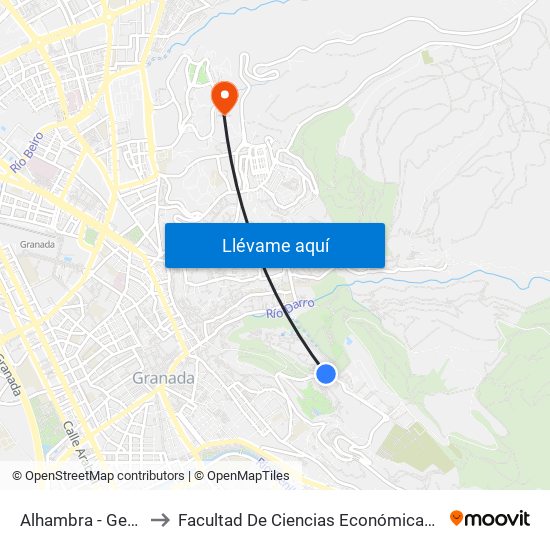 Alhambra - Generalife 2 to Facultad De Ciencias Económicas Y Empresariales map