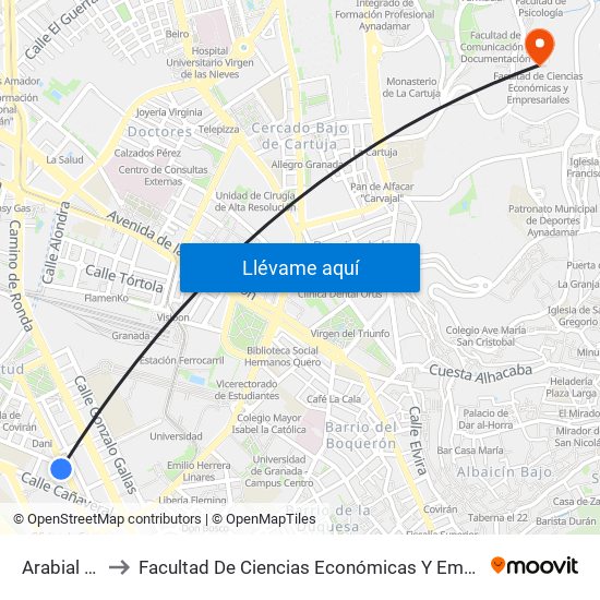 Arabial 101 to Facultad De Ciencias Económicas Y Empresariales map