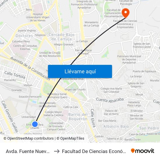 Avda. Fuente Nueva 5 - Universidad to Facultad De Ciencias Económicas Y Empresariales map