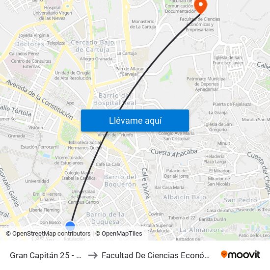 Gran Capitán 25 - Centro Cultural to Facultad De Ciencias Económicas Y Empresariales map