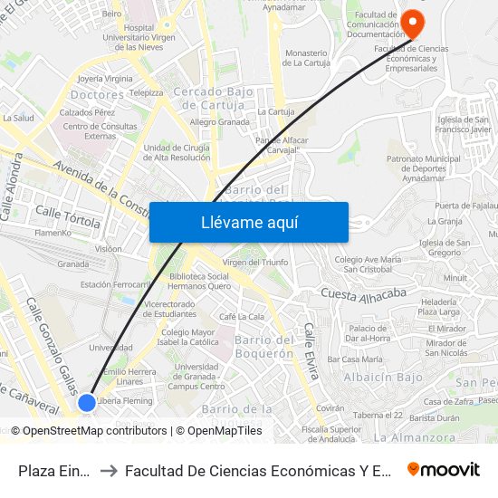 Plaza Einstein to Facultad De Ciencias Económicas Y Empresariales map