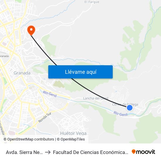 Avda. Sierra Nevada 108 to Facultad De Ciencias Económicas Y Empresariales map
