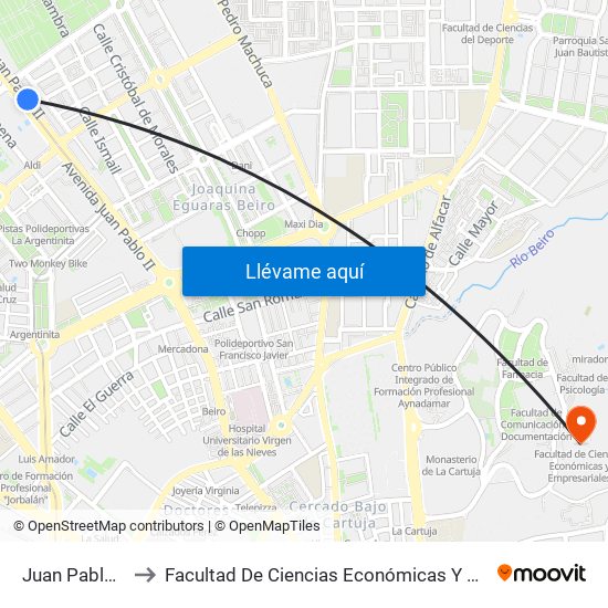 Juan Pablo II 57 to Facultad De Ciencias Económicas Y Empresariales map