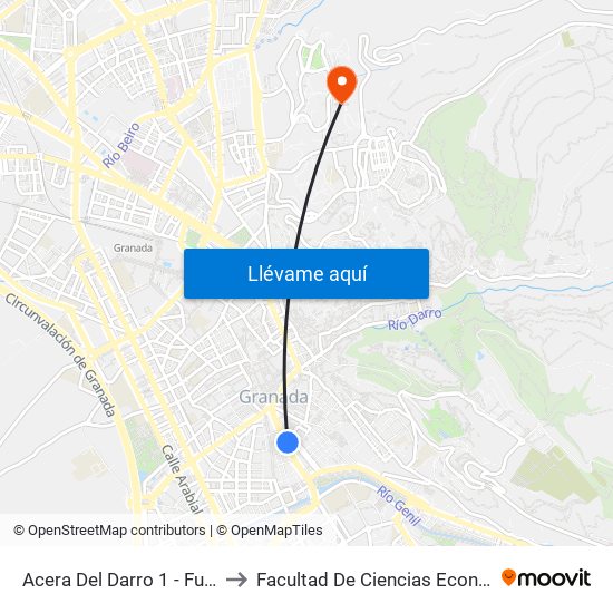 Acera Del Darro 1 - Fuente De Las Batallas to Facultad De Ciencias Económicas Y Empresariales map