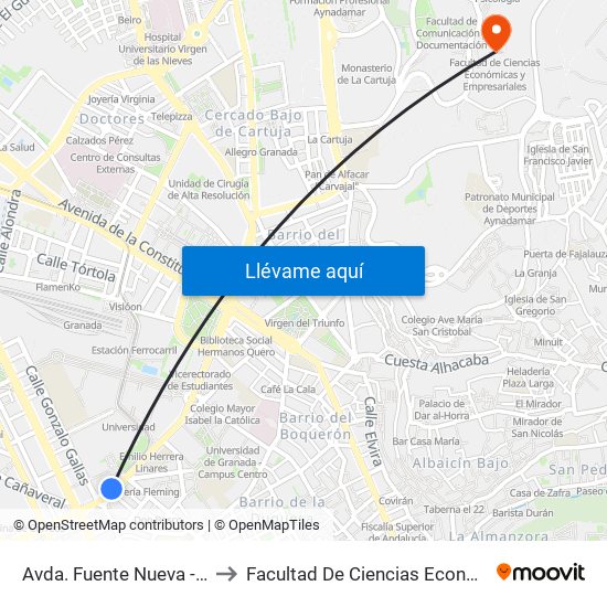 Avda. Fuente Nueva - Facultad Ciencias to Facultad De Ciencias Económicas Y Empresariales map