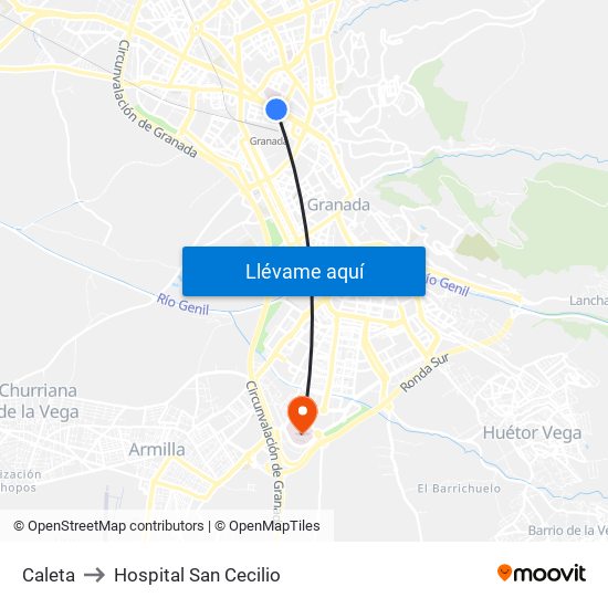 Caleta to Hospital San Cecilio map