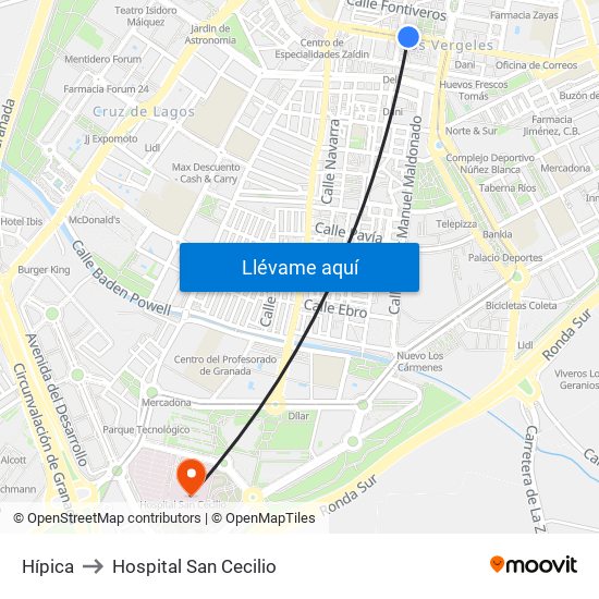 Hípica to Hospital San Cecilio map