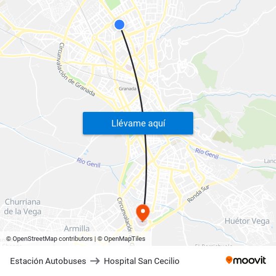 Estación Autobuses to Hospital San Cecilio map