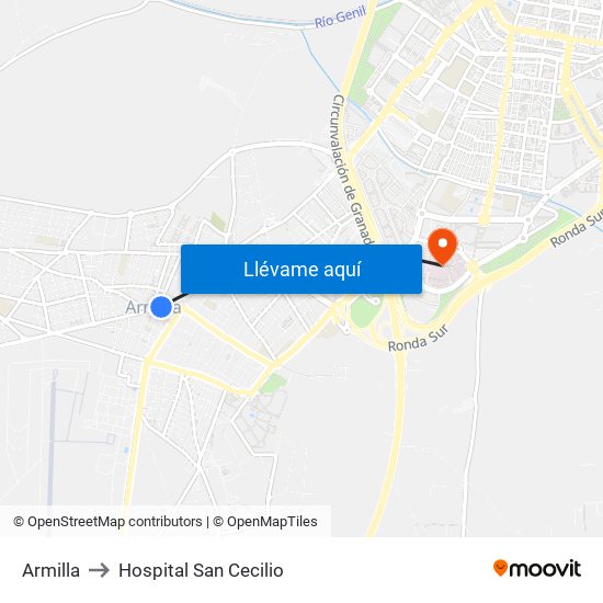 Armilla to Hospital San Cecilio map