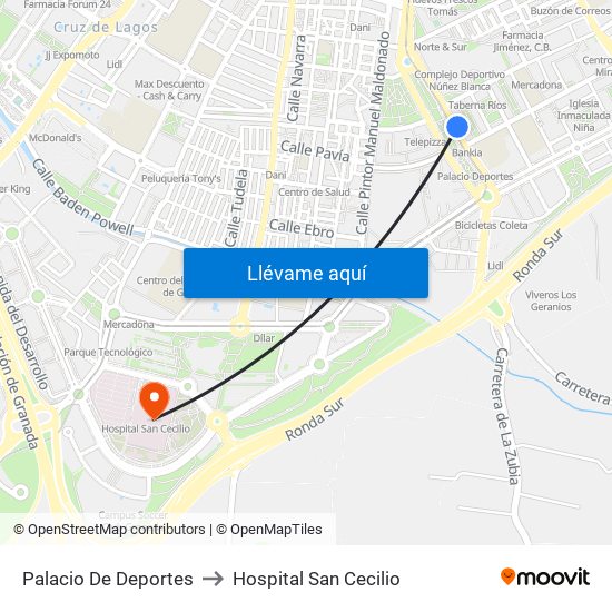 Palacio De Deportes to Hospital San Cecilio map