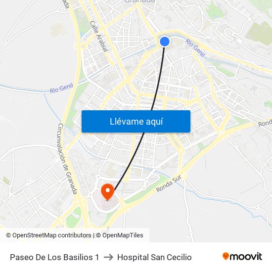 Paseo De Los Basilios 1 to Hospital San Cecilio map