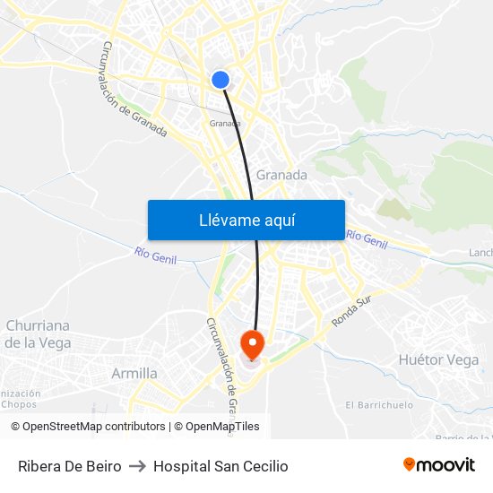 Ribera De Beiro to Hospital San Cecilio map