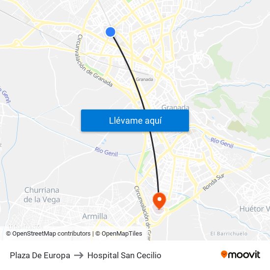 Plaza De Europa to Hospital San Cecilio map