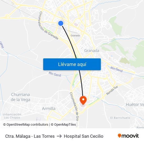 Ctra. Málaga - Las Torres to Hospital San Cecilio map