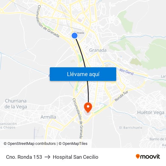 Cno. Ronda 153 to Hospital San Cecilio map