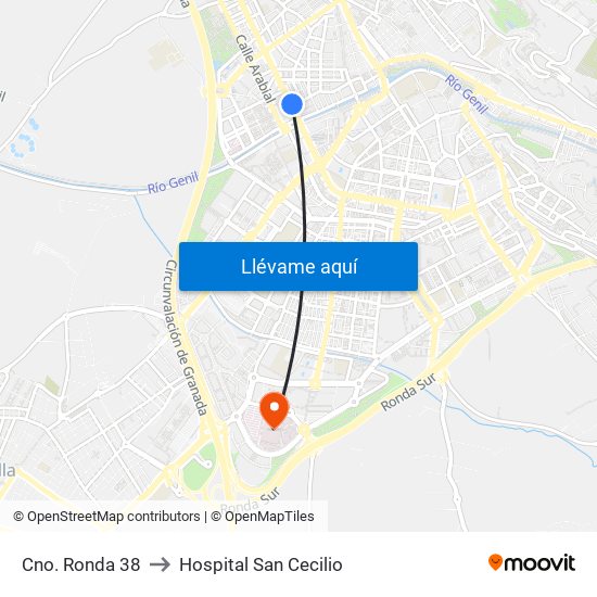 Cno. Ronda 38 to Hospital San Cecilio map