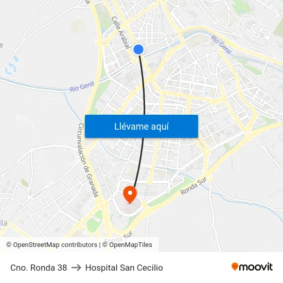 Cno. Ronda 38 to Hospital San Cecilio map