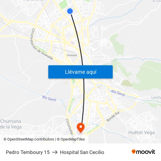 Pedro Temboury 15 to Hospital San Cecilio map