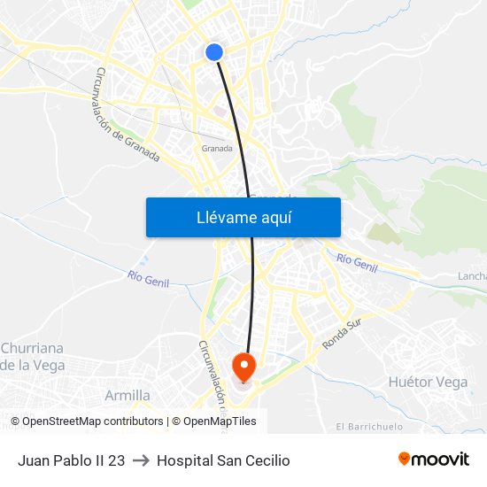 Juan Pablo II  23 to Hospital San Cecilio map