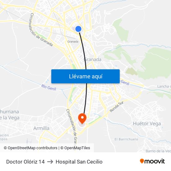 Doctor Olóriz 14 to Hospital San Cecilio map