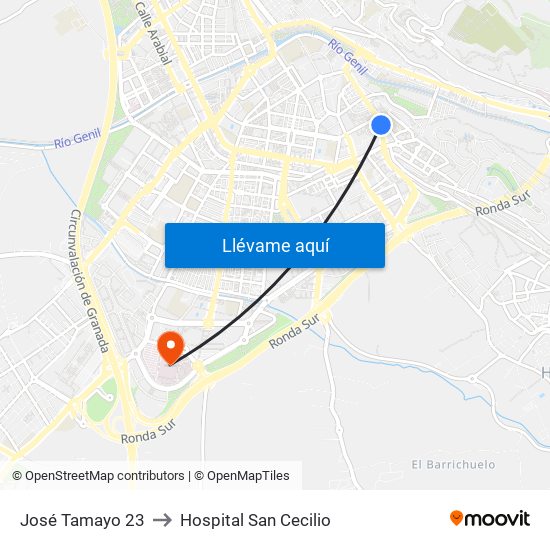 José Tamayo 23 to Hospital San Cecilio map