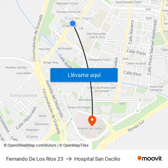 Fernando De Los Ríos 23 to Hospital San Cecilio map